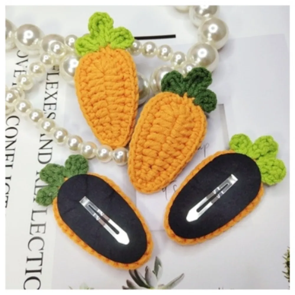 

6Pcs Handmade Crochet Hair Clip for Girl Barrettes Headwear Knitted Wool Carrot Baby Hairpin Children Cute Orange Snap Hair Clip