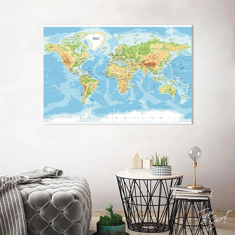 แผนที่โลก 225*150 ซม.โปสเตอร์ขนาดใหญ่ Wall Decor ผ้าใบไม่ทอภาพวาดตกแต่งบ้านอุปกรณ์โรงเรียนท่องเที่ยวแผนที่