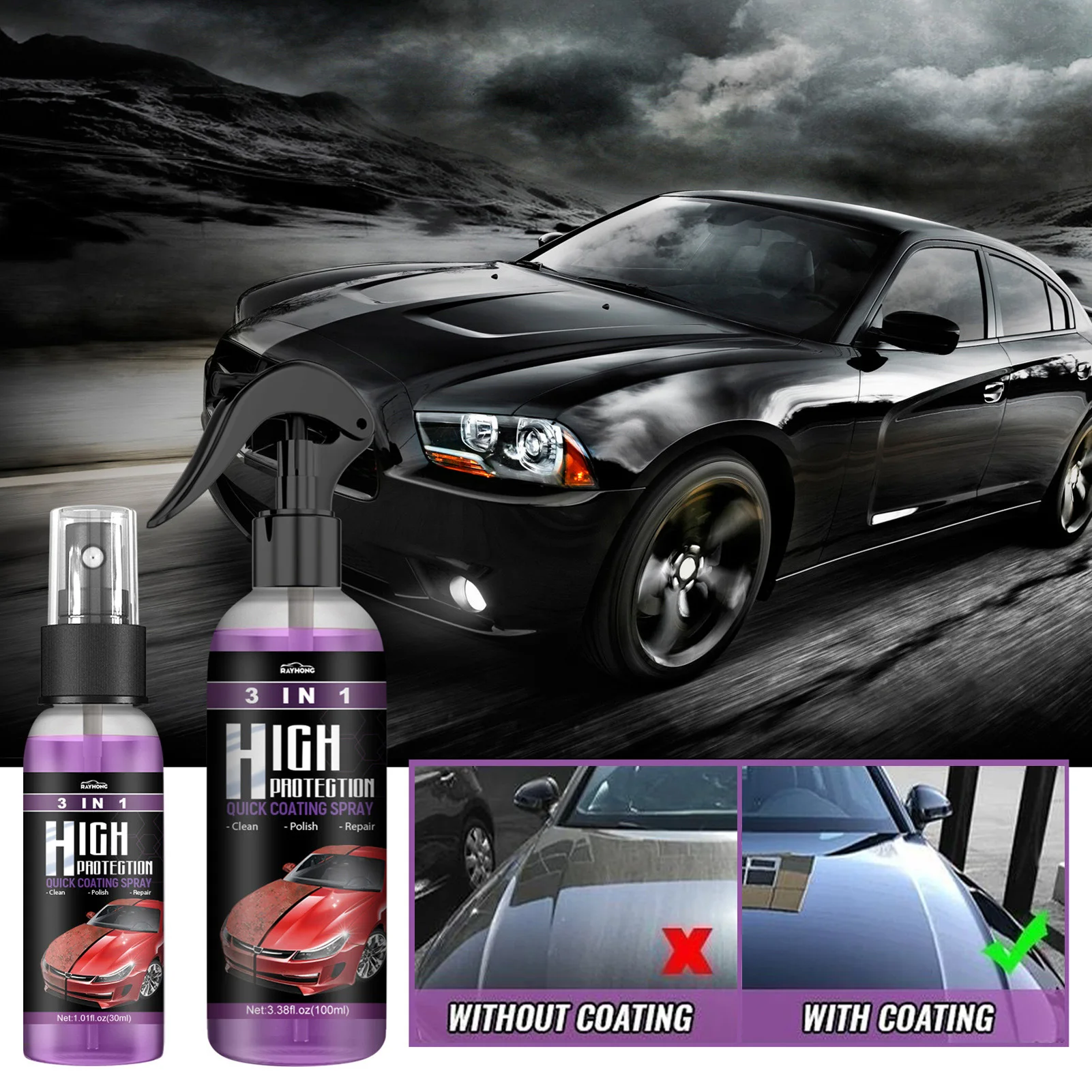 

3 In 1 SHINE ARMOR Fortify Quick Coat Ceramic Coating Car Wax Polish Spray 30/100ml Auto Wash&Wax Hydrophobic Top Coat Polish