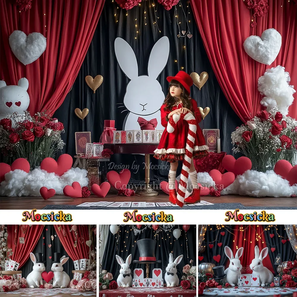 Mocsicka Magic Rabbit Easter Kids Birthday Party Photography Background Red Black Curtains Baby Photo Studio Stage Backdrop