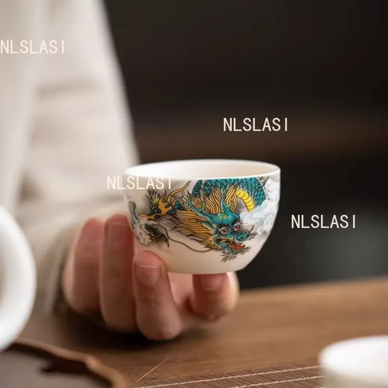 

White Porcelain Dragon Tea Cup Household Tea Cup for Drinking Kung Fu Teaset Small Capacity Chinese Tea Ceremony Accessories