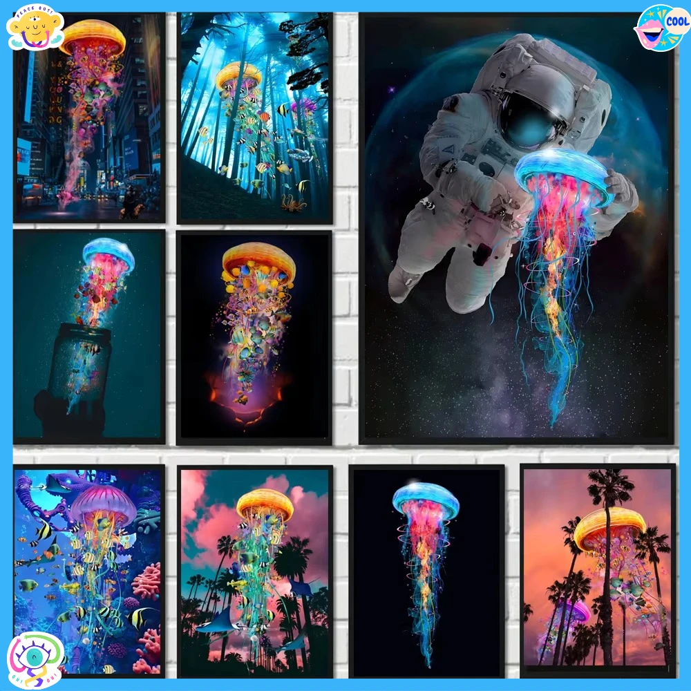 

DIY Cartoon Marine Life Colorful Jellyfish Diamond Painting Full Round/Square diamond Mosaic Art Room Bar Cafe Wall Decor Gifts