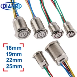 1pc 16/19/22/25mm Metal Push Button Switches Waterproof Self-Locking Switch Momentary Self-reset pushbutton 12v 24v 220v 6v