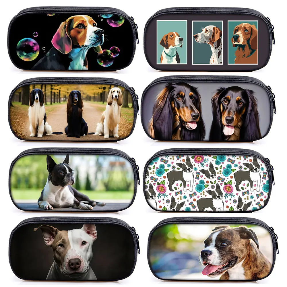 Afghan Hound Beagle Boxer Dog Cosmetic Case Pencil Bags Bull Boston Terrier Dog Girl Pencil Box Boys School Case Supplies Gift