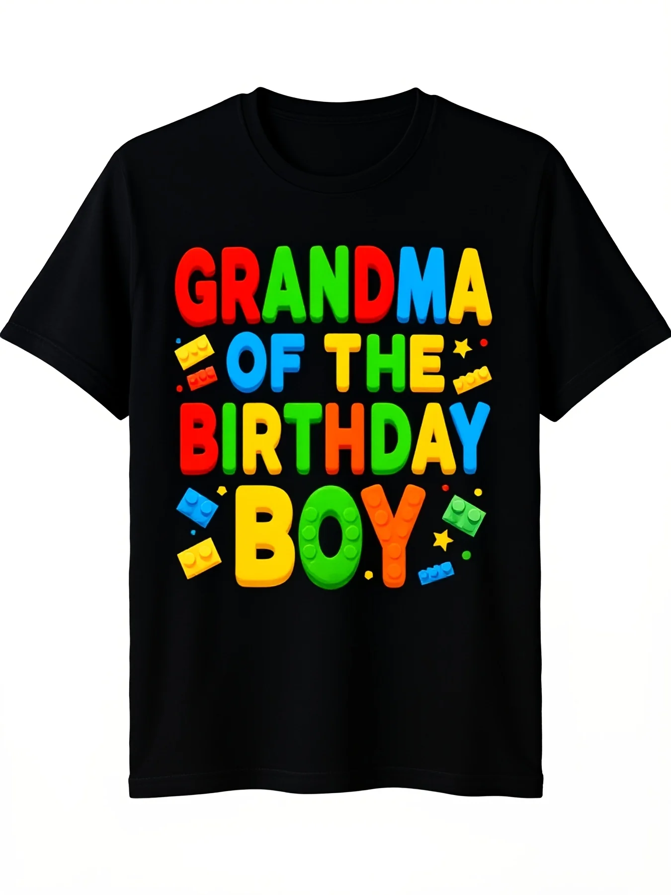 Grandma of The Birthday Boy Building Block Birthday Party T-Shirt 2Retro Casual Short-Sleeved T-Shirt with a Round Neck And Printed Pattern, Suitable for Daily Commuting And Outdoor Activities, Machine Washable