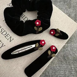 Exquisite Embroidery One Red Flowers Barrettes French Vintage Velvet Bb Clip Hairpin Bang Clip Side Clip Hair Accessories