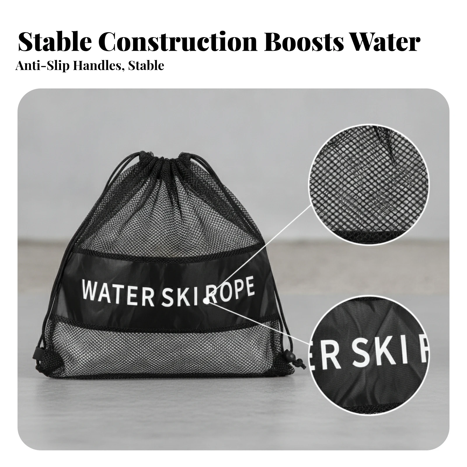 Water Ski Rope Black Grips Anti-Slip Grip Attachment Loops Water-Ski Tow Rope for Kayaking, Board Sports