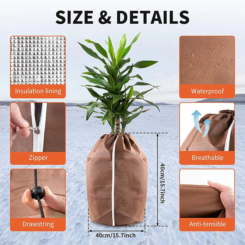 Potted Plant Winter Protector Potted Plant Anti-Freeze Bag With Zipper Drawstring Winter Pot Warmer Cover