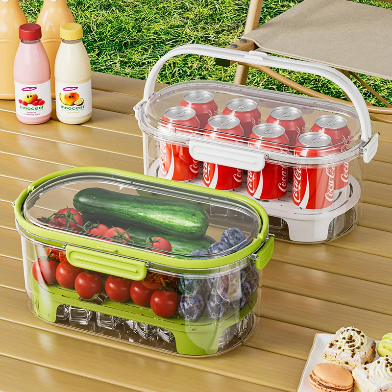 

Camping Portable Fresh-keeping Box Can Drain Outdoor Spring Outing Large Capacity Transparent Plastic Sealed Fresh-keeping Box