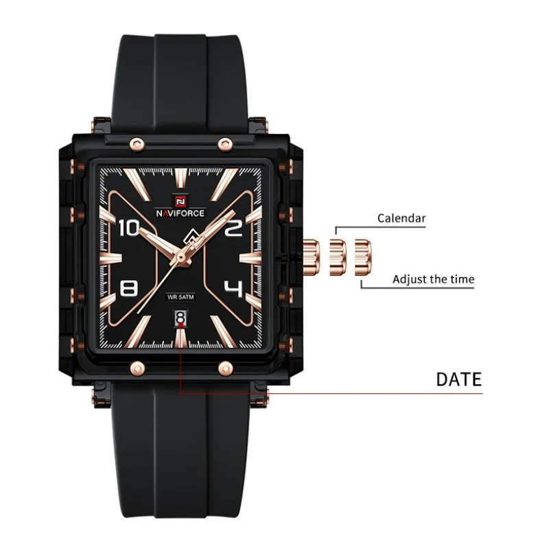 

Мужские кварцевые наручные часы NAVIFORCE 2026 с календарем, водонепроницаемые (5ATM), модные, с ночной подсветкой и стрелочным дисплеем, подарок для мальчиков