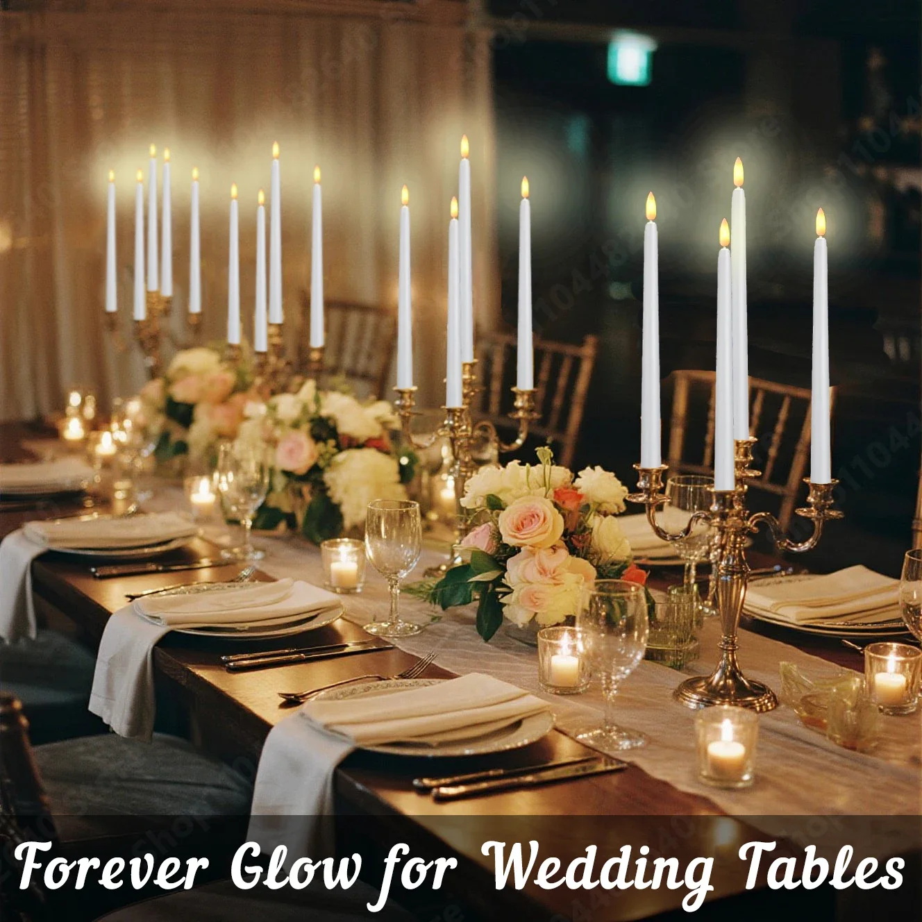 12-108Pcs Flameless Taper Candles Wedding LED Taper Candles Flickering Fake Candles Electric Faux Candle Church Home Table Decor