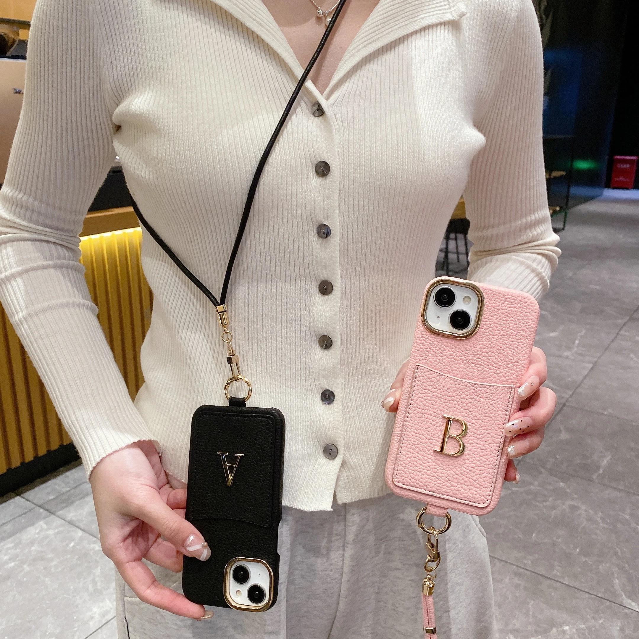 

Кожаный чехол для телефона на заказ, держатель для карт с буквенным принтом для iPhone 15, 14, 13, 12, 11 Pro Max Plus, защитный чехол с ремешком через плечо