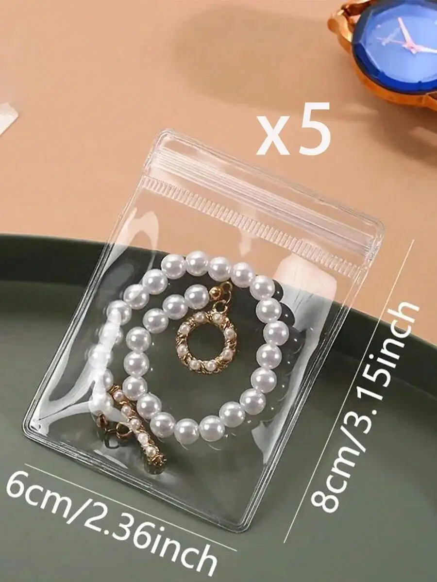 

5x Clear 6x8cm Anti-Oxidation Zipper Pouches For Pearl Rings Earrings Necklaces—Travel Jewelry Organizer Gift Pack