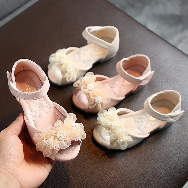 Summer New Children Sandals Pearl Flower Fashion Princess Shoes Newborn Girls Sandal Party Beach Baby Flats Casual Shoes