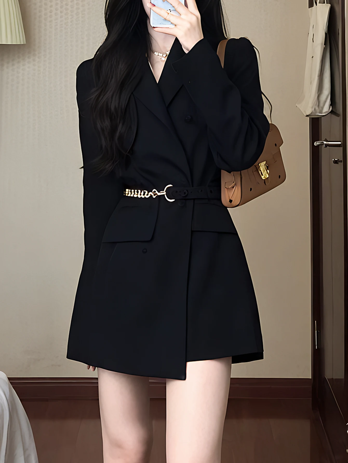 

Autumn Women's Skinny Fit Blazer Solid Color Single Breasted Sashes Long Sleeve Lapel Jacket K-Fashion for Ladies