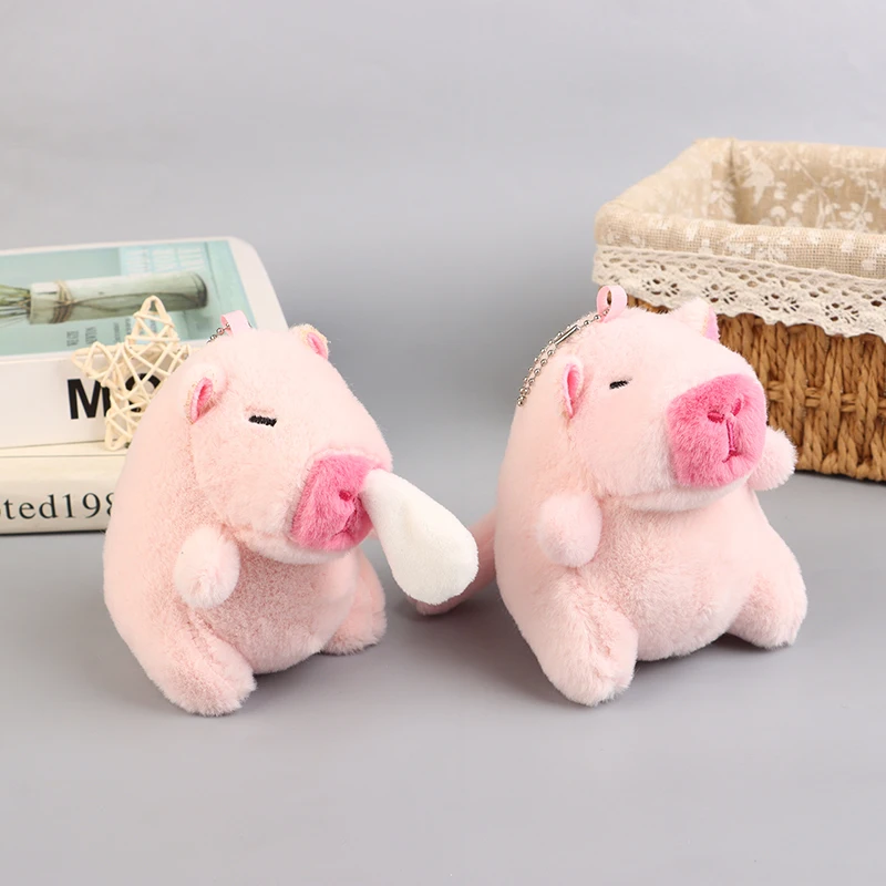 Cute Capybara Keychain Plush Doll Toys Pendant Wagging Tail Water Guinea Pig Keyring Stuffed Backpack Charms Car Bag Decor Gifts