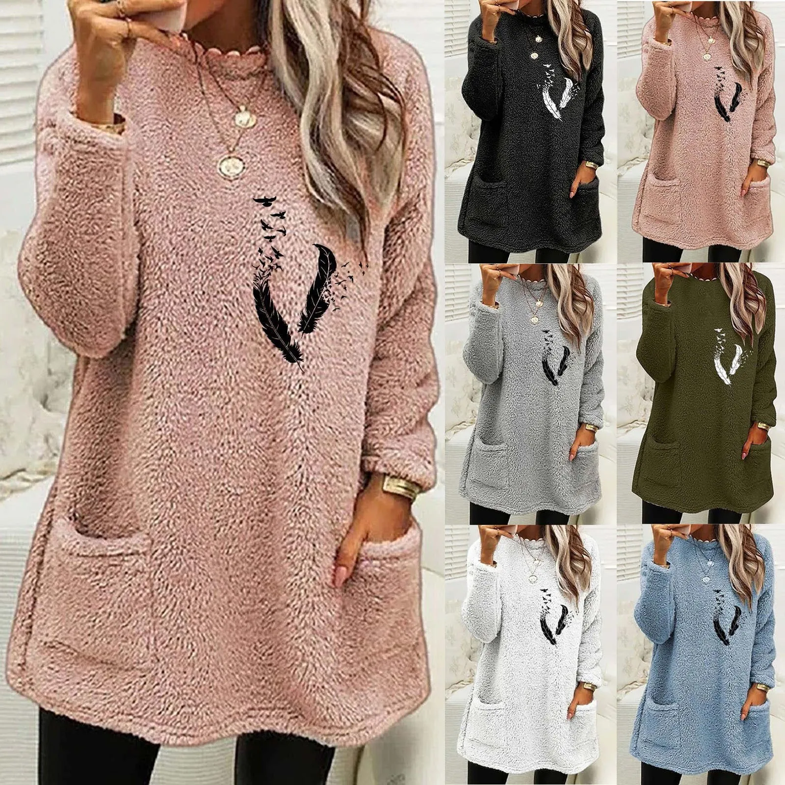 Womens Winter Coat Loose Wool Jacket Long Sleeved Jumper Ladies Hooded Sweatshirts Light Hoodie Full Zip Hoodies Women Zippe