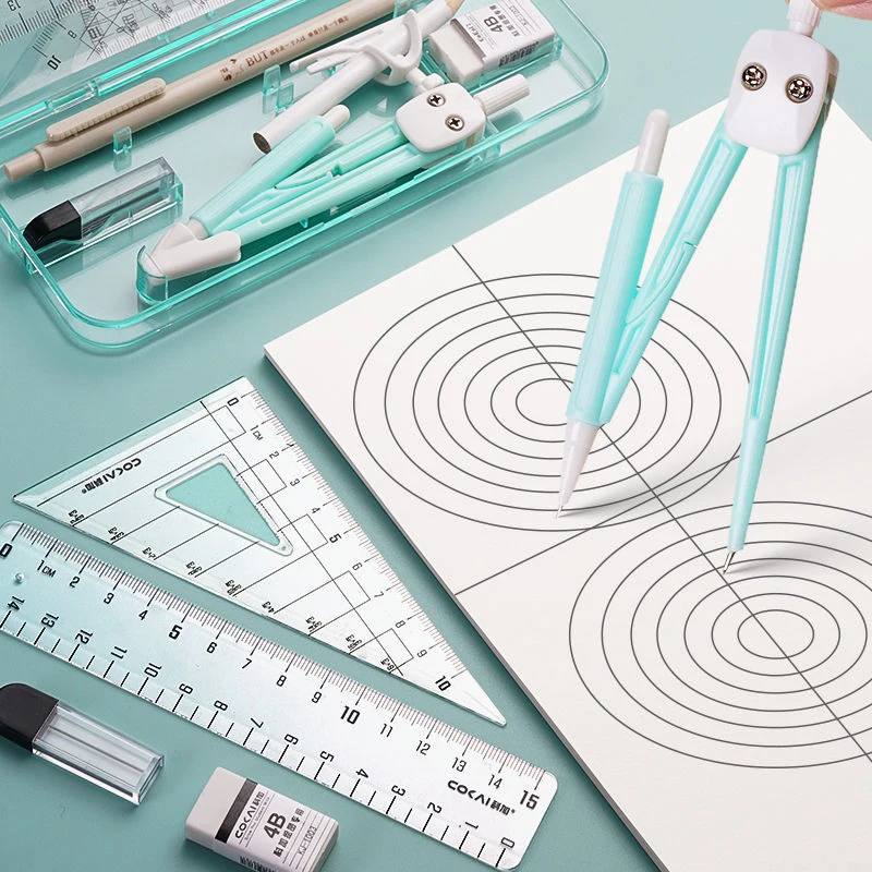 البوصلات والمساطر مجموعة 9 قطع Kawaii مثلث حاكم حاكم طالب مجموعة حاكم متعددة الوظائف الرياضيات الرسم البوصلة مجموعة #4