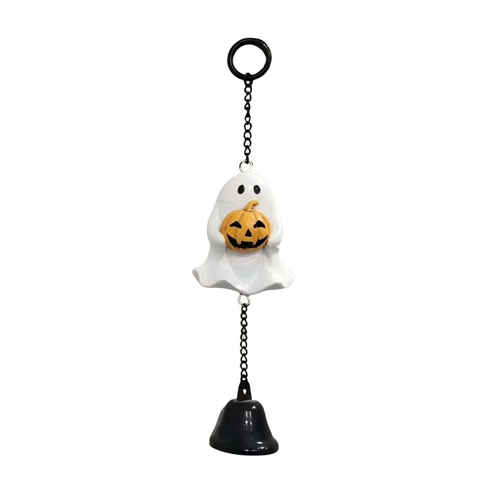 Weather Resistant Halloween Wind Chime Hand Painted Crisp Sound Pumpkin Ghost Pendant Exquisite Details Durable Resin