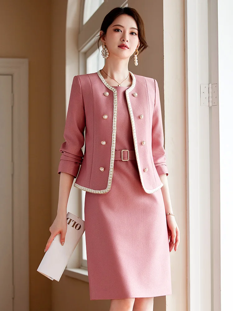 Autumn Dress Suits Women Fashion Two Piece Set Outfits Blazer Top Office Ladies Formal OL Work Professional Wear