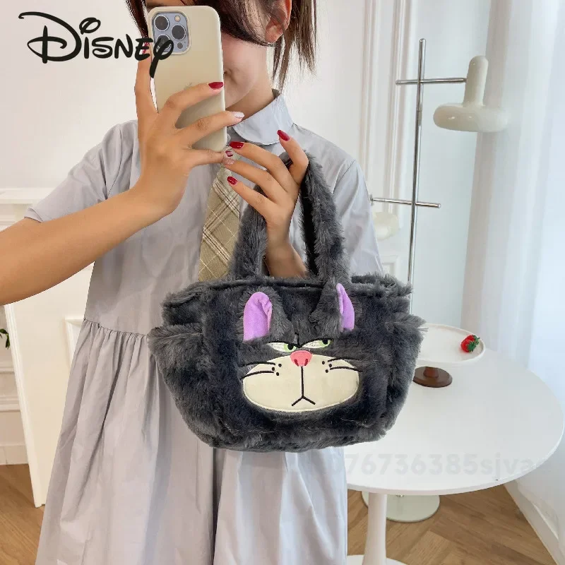 Disney 2024 New Women's Plush Handbag Fashion High Quality Women's Shoulder Bag Cartoon Versatile Casual Girl Storage Bag