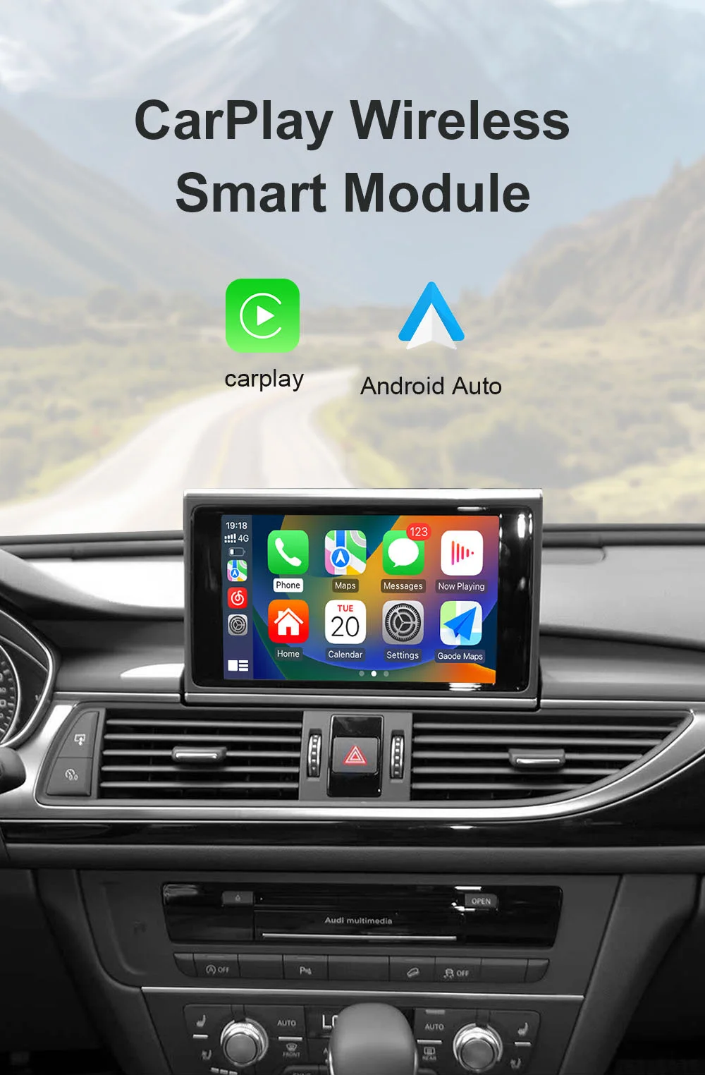 Kabelloses CarPlay- und Android-Auto-Interface-Modul für Audi A6 A7 HN+R-System mit Mirror Link und Bluetooth. – Detail 1