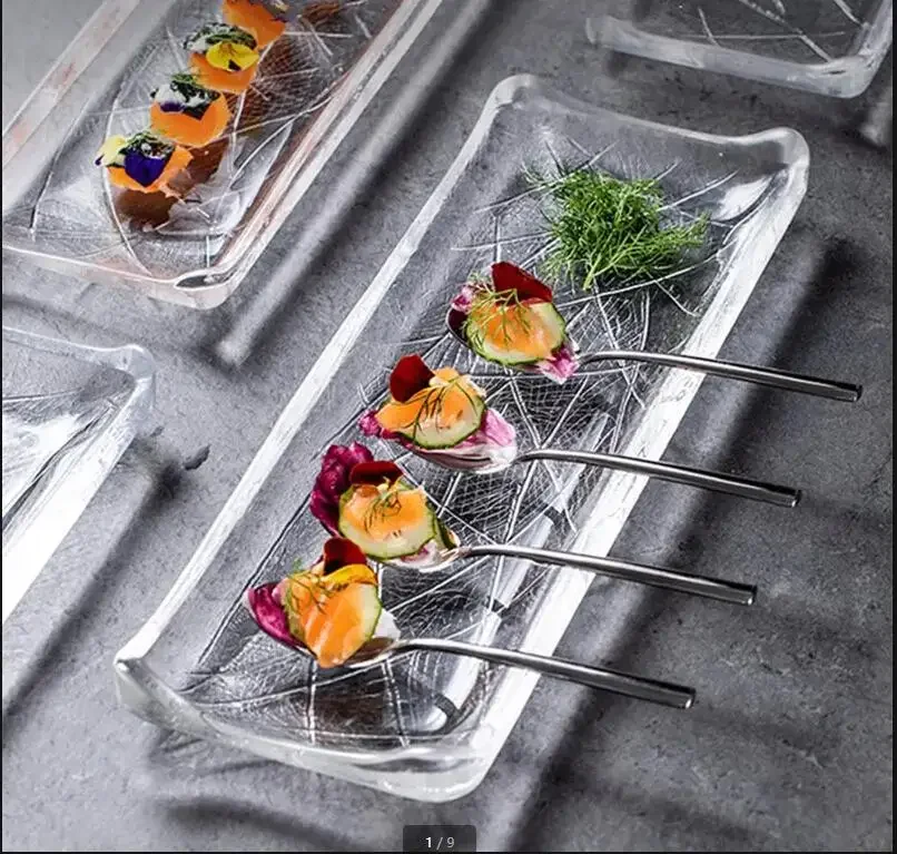 

Прозрачная стеклянная тарелка, японская тарелка Izakaya Sashimi, суши, послеобеденный чай, десертная тарелка для торта, кухонная прямоугольная посуда