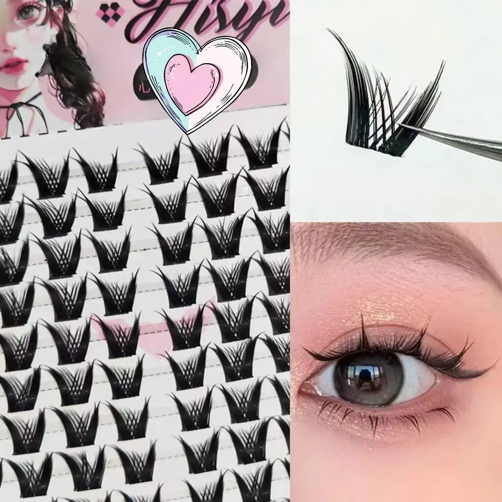 Hisyi 10 filas de pestañas postizas de aire pestañas loli segmentadas pestañas naturales de girasol pestañas rizadas naturales de un solo tuft