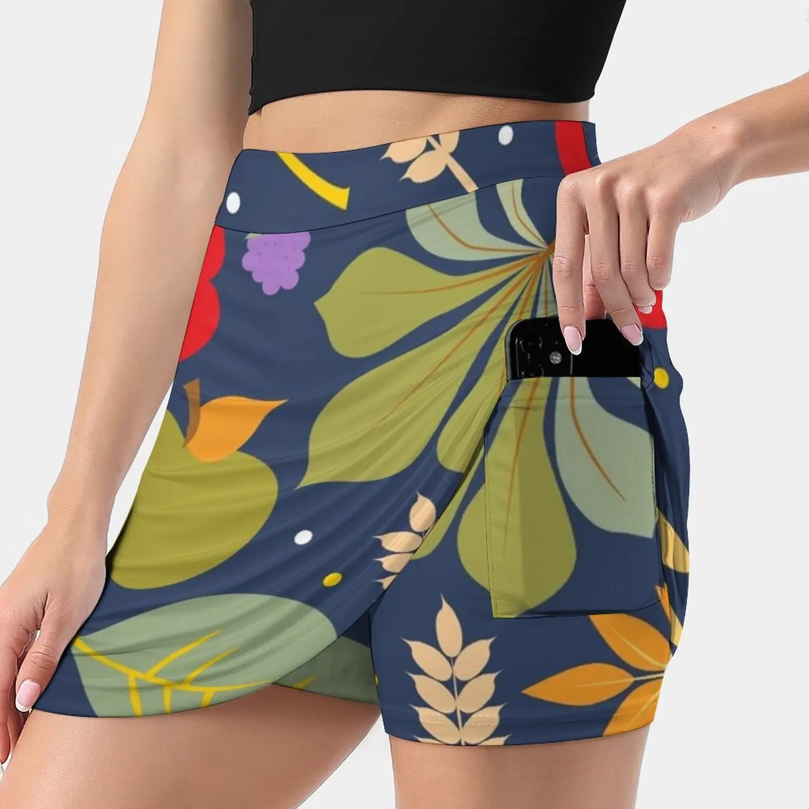 

Autumn Leaves Women's skirt Mini Skirts A Line Skirt With Hide Pocket Autumn Fall Leaves Poppy Wheat Corn Blackberries Flowers