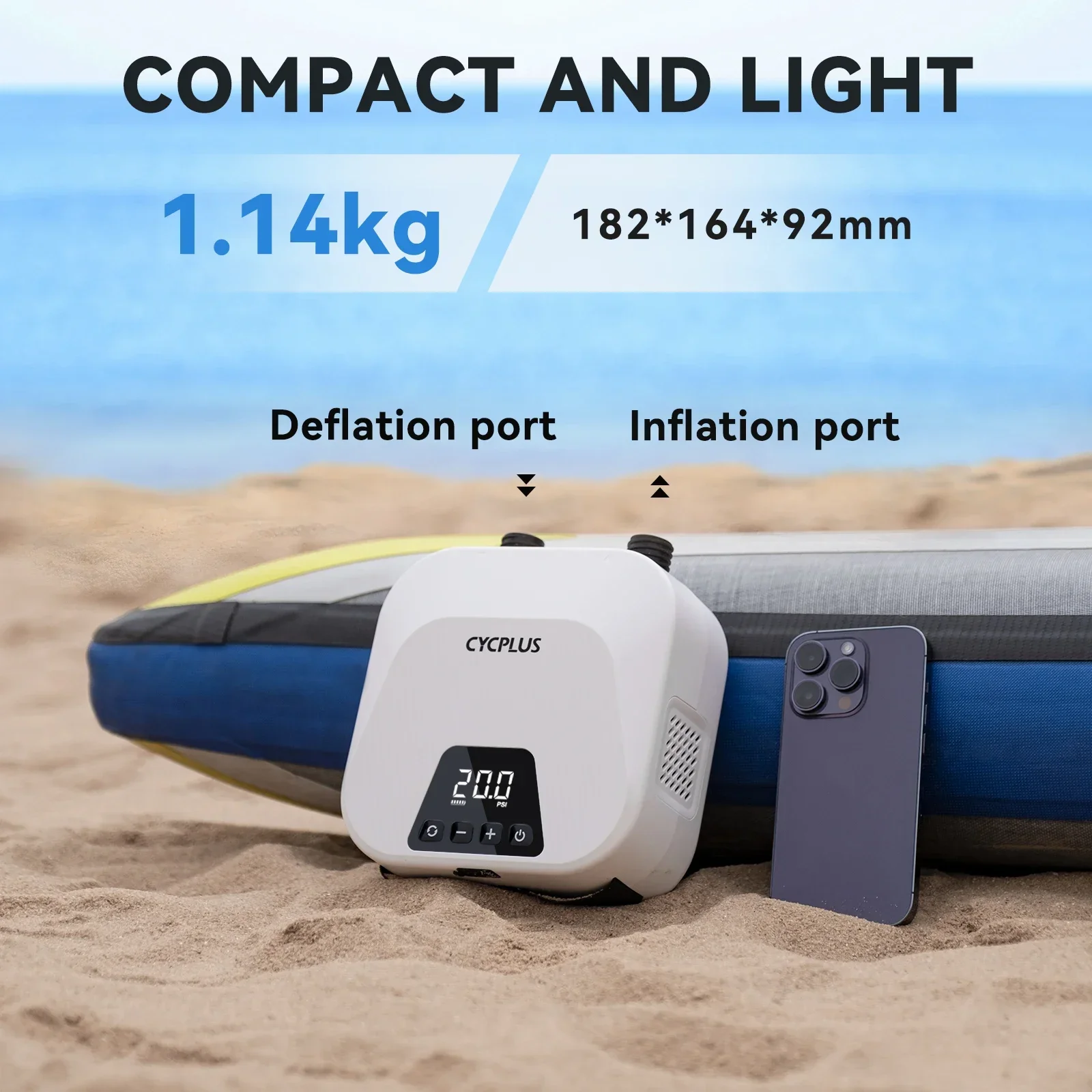 20PSI Portable Electric Rechargeable Battery Sup Air Pump For Paddle Boards Kayaks Wind Wings