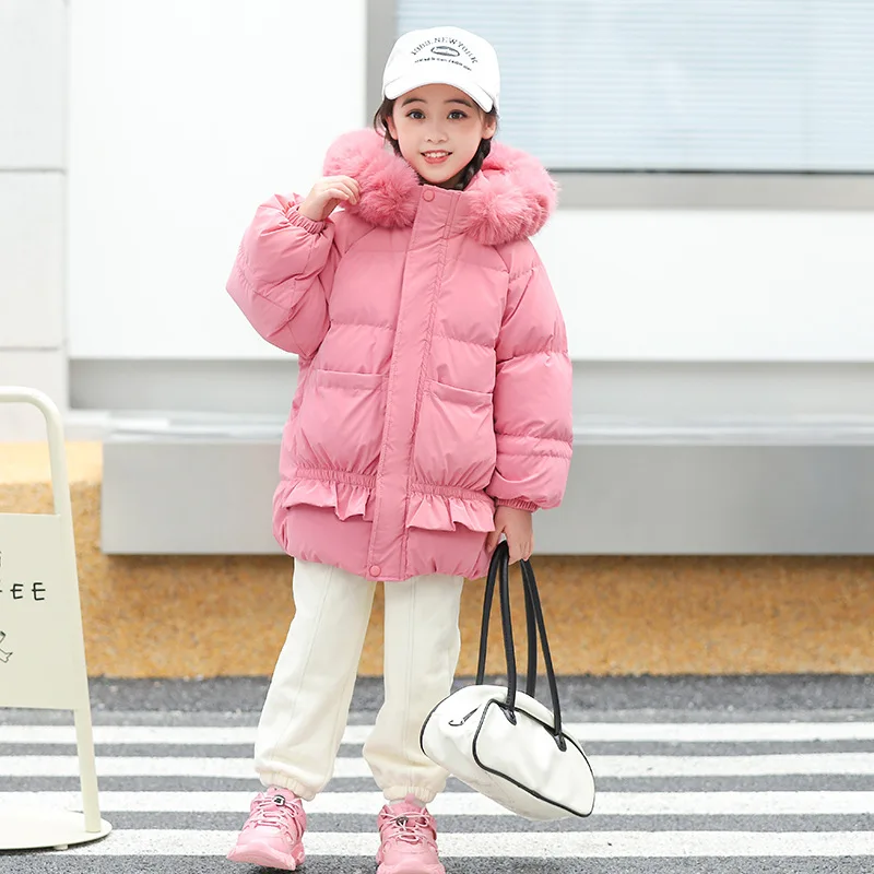 

Girls Down Coat Jacket Cotton Windbreak Snowsuit 2023 Vintage Warm Thicken Winter Parka Outerwear Children's Clothing