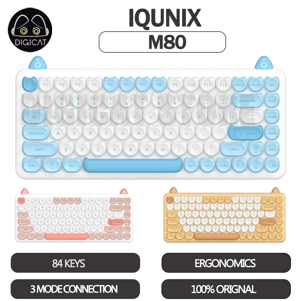 iqunix m80 kawaii gato teclado keycaps pbt 84 teclas modo usb 24g bluetooth teclado sem fio para ipad win mac menina presentes de escritorio 01