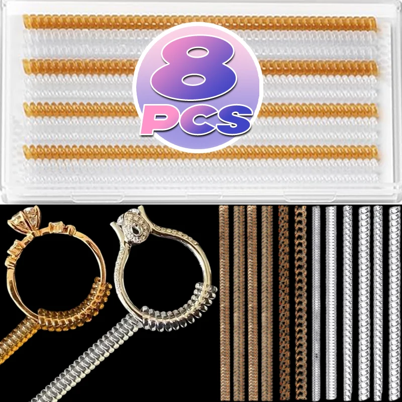 1/8pcs New Invisible Ring Size Reducer Tools Spiral Spring Based Rings Adjust Transparent Tightener Resizing Tools Jewelry Guard