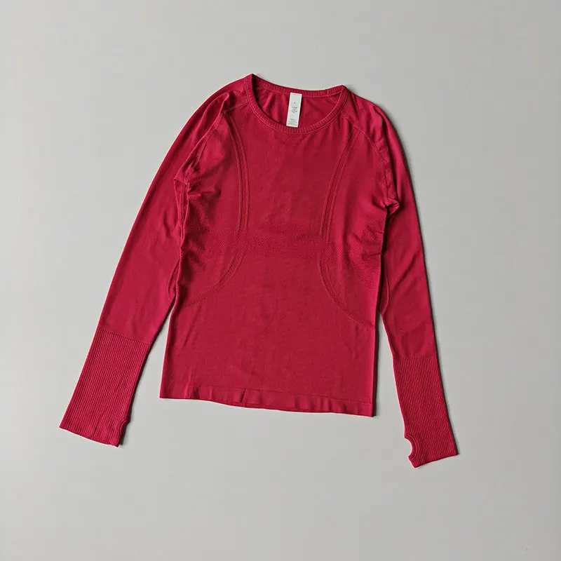 Nahtloses Yoga-T-Shirt für Damen, Sport-Top mit Rundhalsausschnitt, schmal geschnitten, langärmelig, für Laufen, Fitness, Workout, Gym – Detail 28