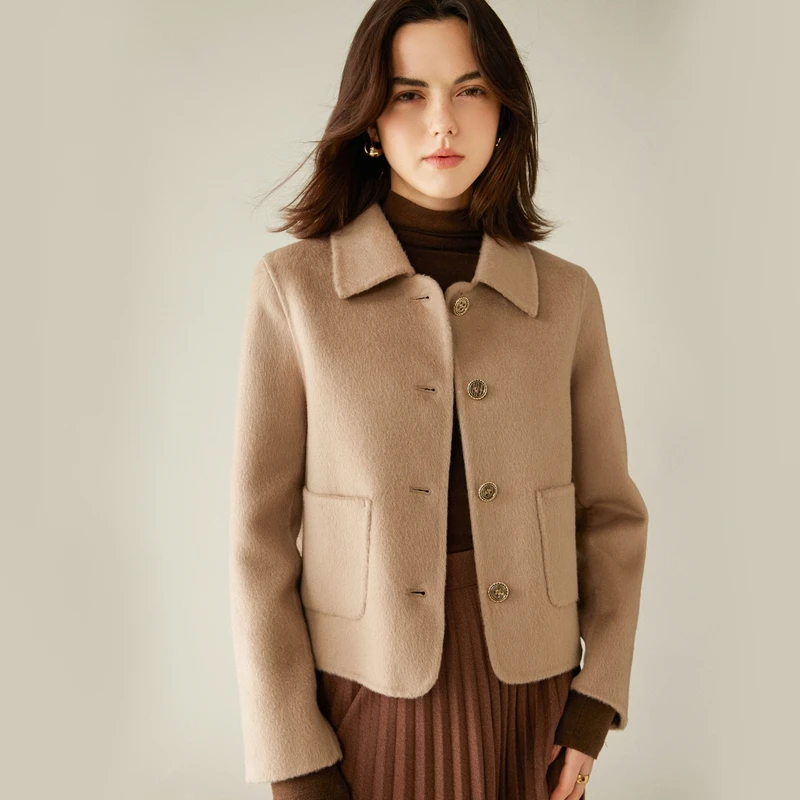Ladies' 100% cashmere thick double-sided jacket, classic and versatile, suitable for both business and leisure
