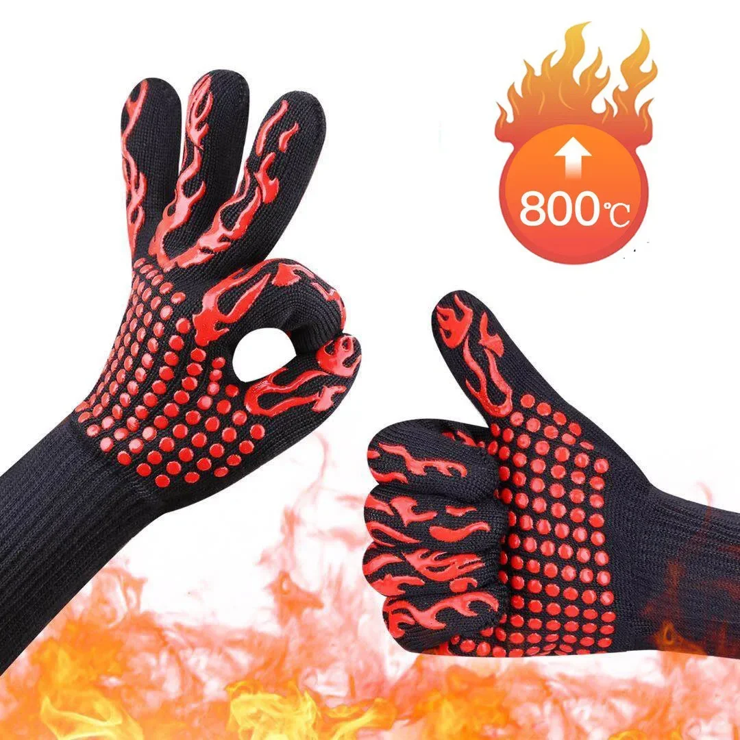 2pcs Fireproof Gloves Barbeque Kevlar 500 Degree BBQ Flame Retardant Fireproof Oven Gloves for Heat Insulation Microwave Oven