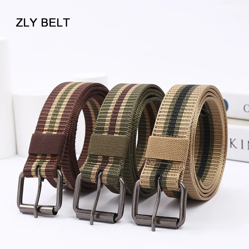 

2022 New Fashion Canvas Belt Men Women Tacticle Style Canvas Material Alloy Metal Pin Buckle Travel Casual Nylon Striped Belt