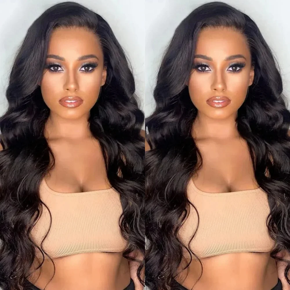 

40 Inch 200% Density 13x6 Transparent Lace Front Body Wave Wigs Human Hair Pre Plucked With Baby Hair For Women Natural Black