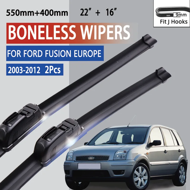 For Ford Fusion Europe  2003-2012 Car Windshield Wiper U-type Soft Rubber Frameless Bracketless Car Wipers 22\