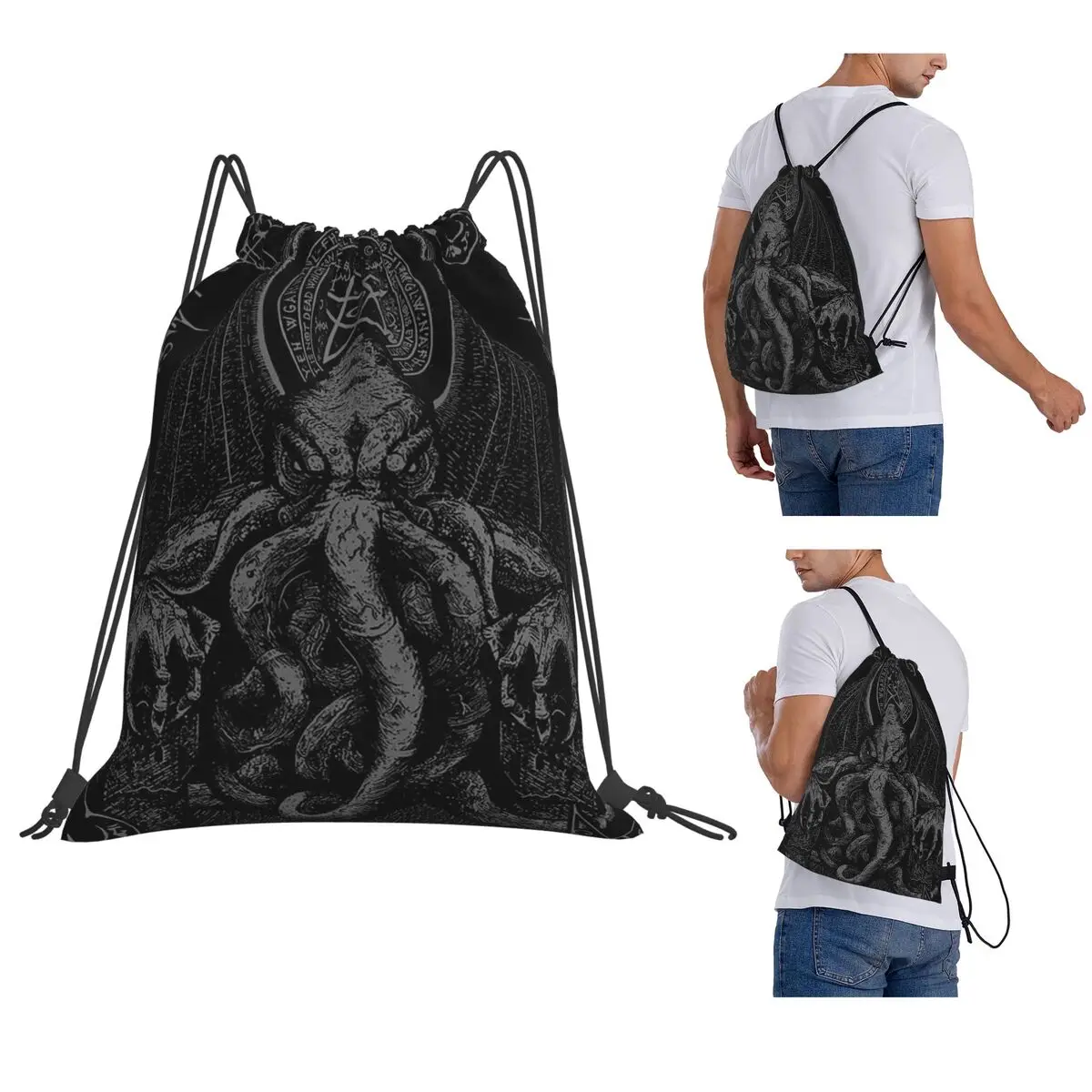 Cthulhu Mythos Lovecraft Horror Backpacks Multi-function Drawstring Bundle Pocket Sports Bag Book Bags for Man Woman Students