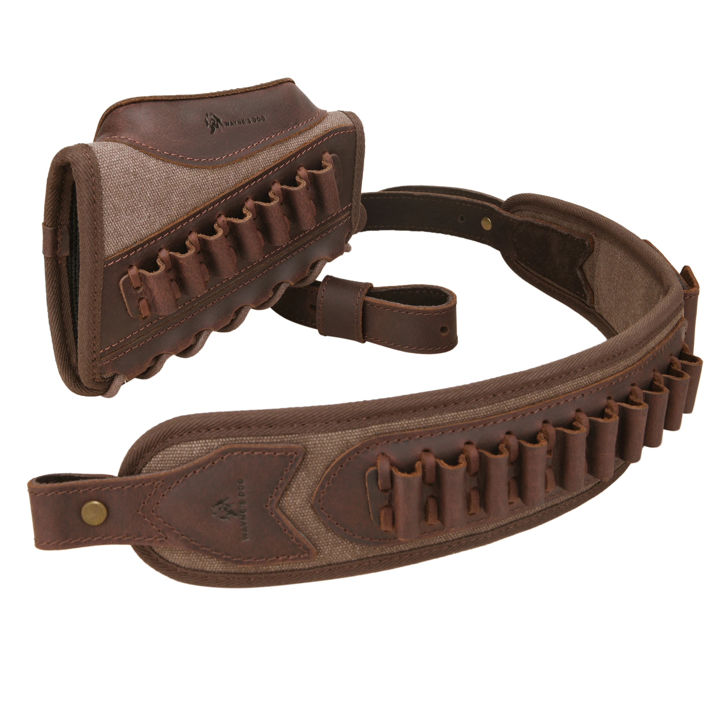 Leather Canvas Gun Shell Holder Sling Strap for .22LR .30/30 .308 .44mag .348 with Matched Gun Ammo Buttstock Cheek Rest Riser