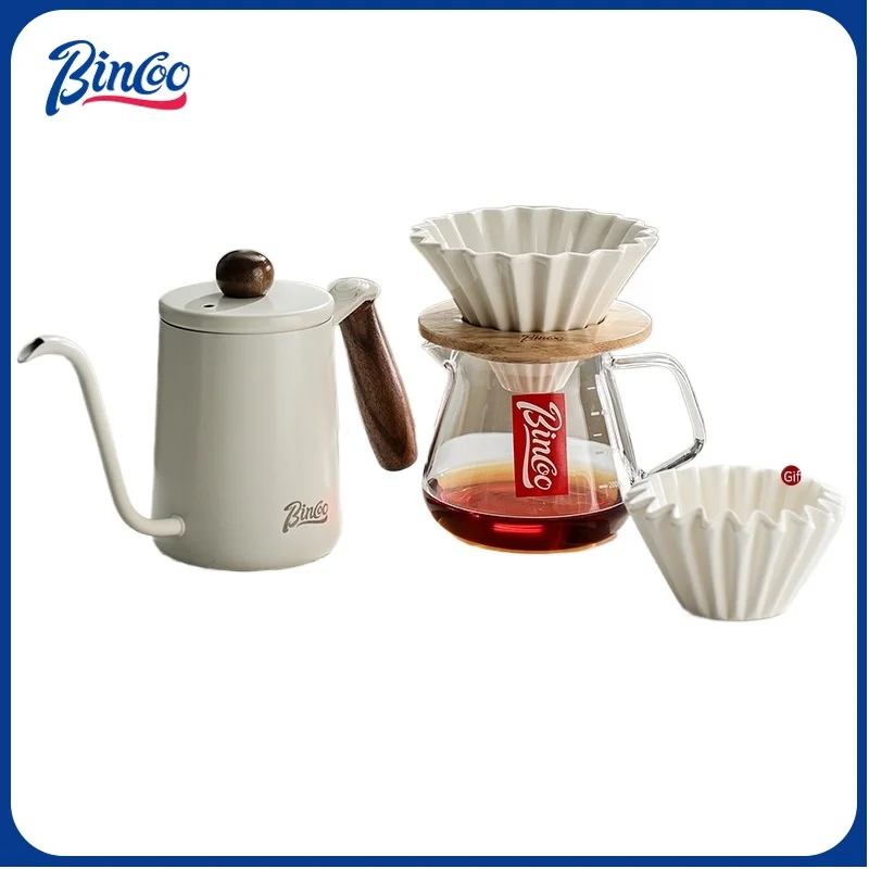 BINCOO Hand Brewed Coffee Pot Set Ceramic Filter Cup Glass Sharing Pot 400ML Grinder Coffee Scale Kettle Set 350/600ml