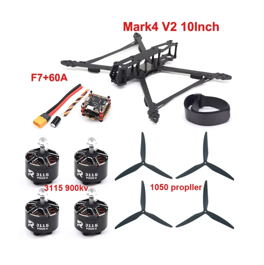 Mark4 V2 10inch 427mm Frame F7 Flight Control 60A ESC 3115 900KV Motor Gemfan 1050 Propeller for FPV Camera Done