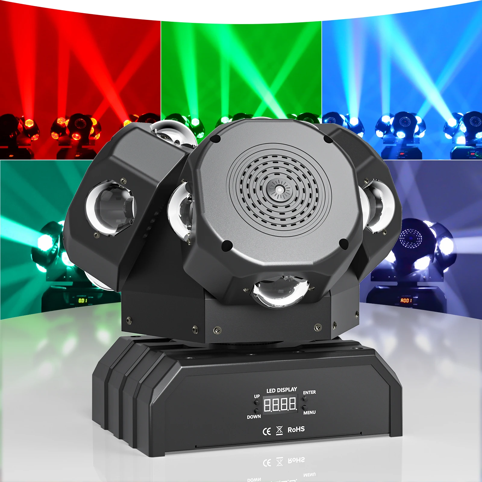 U'King 180W 3-Head Rotating Moving Head Light 18x10W 3 Arms RGBW Rolling Stroboscopic Stage Light for KTV Dance Bar DJ Disco