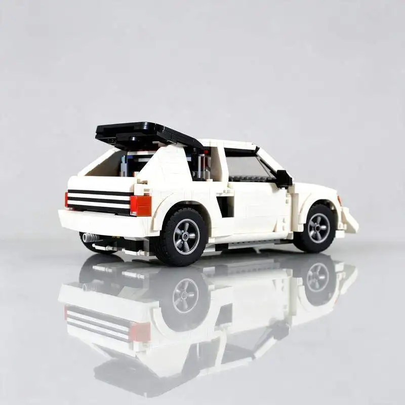 1316PCS MOC White Classic Rally Racing Car With Roof Mounted Spare Wheel Sticker Livery Building Blocks Model Kit Holiday Gift