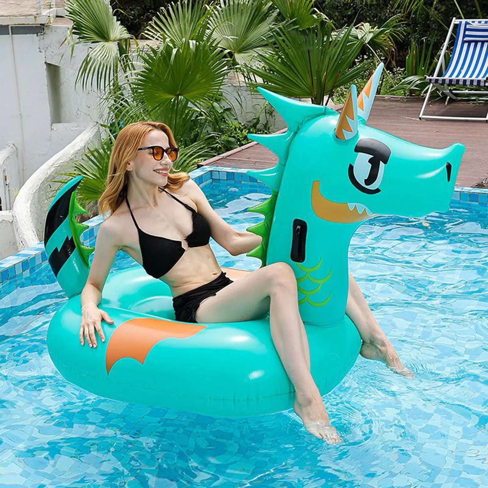 Piscina flutua adulto grande dragão piscina espreguiçadeira praia flutuador água brinquedos espreguiçadeira para crianças adultos jogos de verão ao ar livre lago