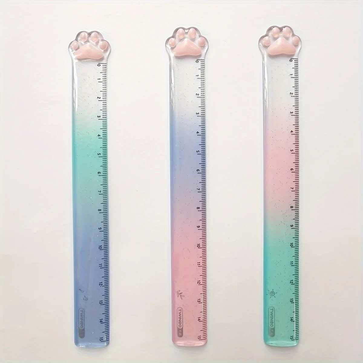 Cute Cat Claw Straight Ruler  Transparent Drawing Ruler  Gradient Color Plastic Ruler  Cartoon Creative Drawing Bookmark