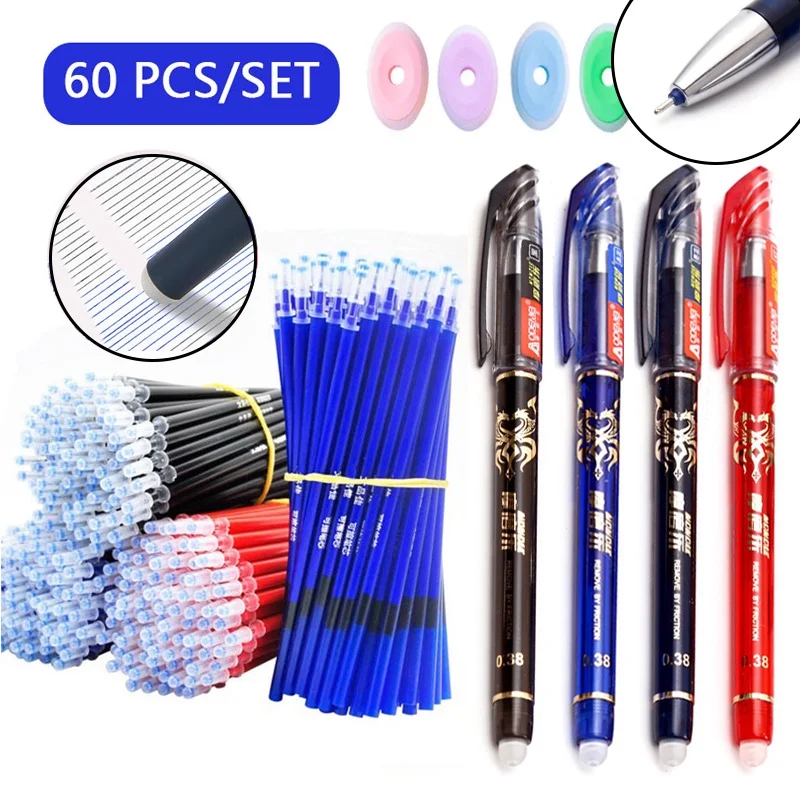 60 Pcs/Set Kawaii Erasable Pens 0.5mm Gel Pen Impermeable Gel Ink Office School Writing Supplie Stationery