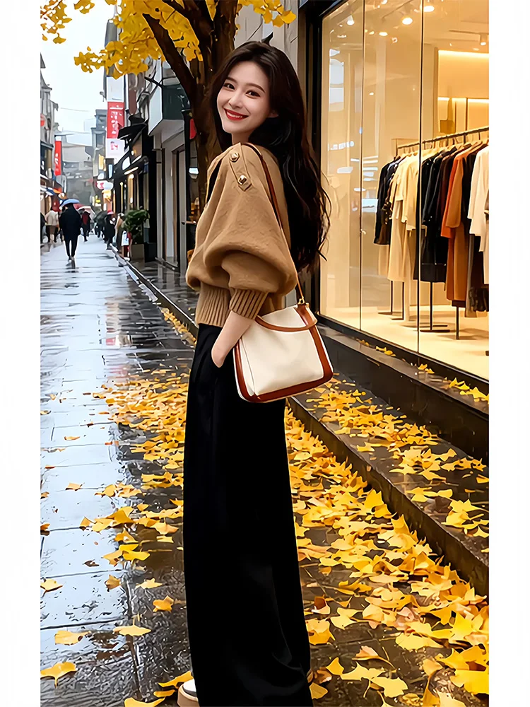 

Модный женский вязаный свитер свободного кроя с длинными рукавами, повседневный, теплый, стандартной длины, для ежедневной носки