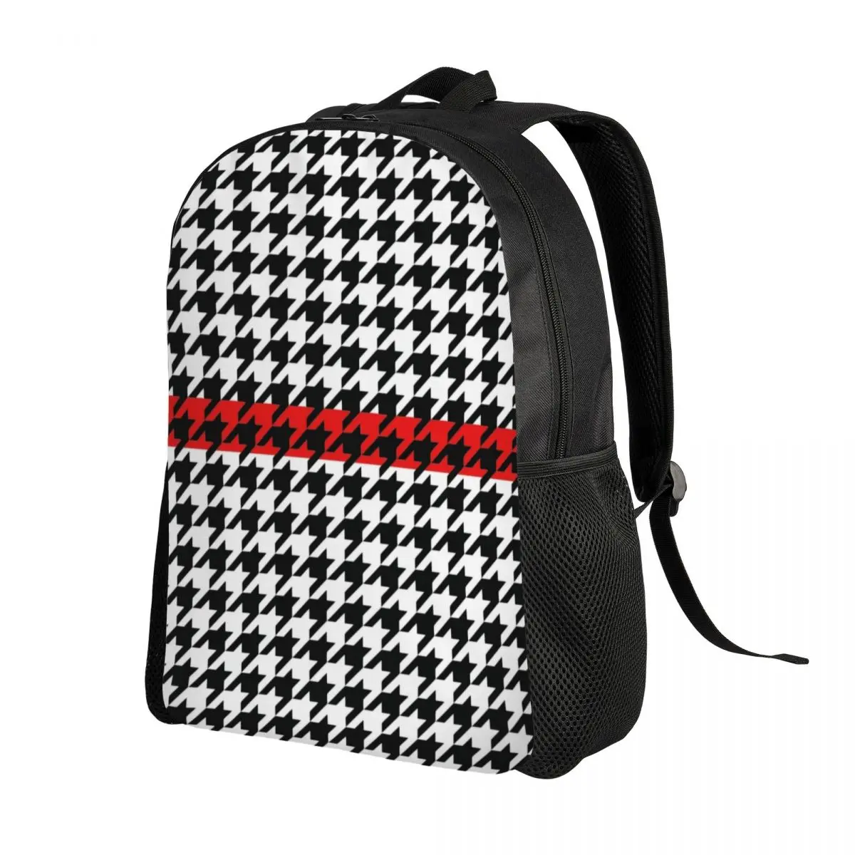 Modern Houndstooth With Red Stripe Laptop Backpack Women Men Basic Bookbag for School College Student Dogstooth Bags